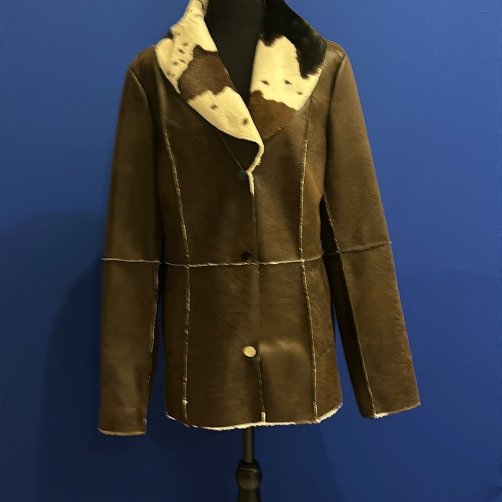 New Alberto Malaki Jacket Shearling Style Faux Leather/Fur/Contrasting Pony Hair